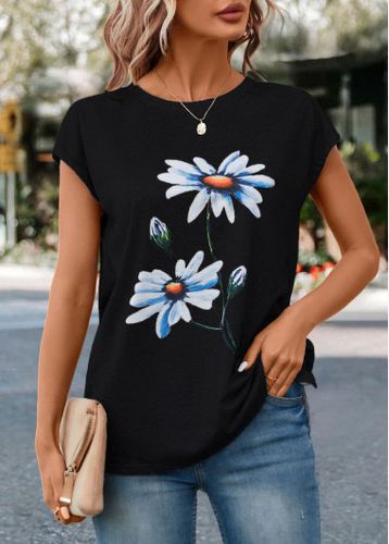 Black Floral Print Short Sleeve T Shirt - unsigned - Modalova