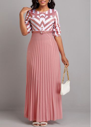 Pink Button Geometric Print Belted Maxi Dress - unsigned - Modalova