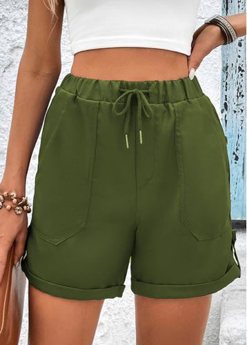 Olive Green Pocket Drawastring High Waisted Shorts - unsigned - Modalova