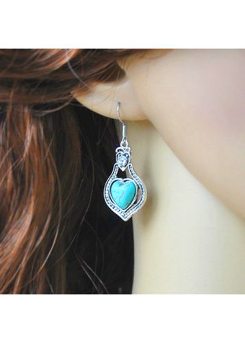 Turquoise Heart Retro Cutout Design Earrings - unsigned - Modalova