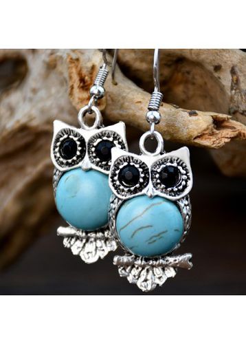 Turquoise Owl Shape Design Alloy Earrings - unsigned - Modalova