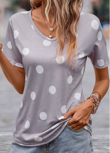 Grey Lightweight Polka Dot Short Sleeve T Shirt - unsigned - Modalova