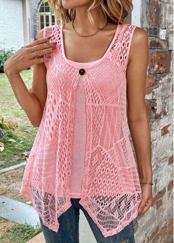 Pink Two Piece Round Neck Tank Top - unsigned - Modalova