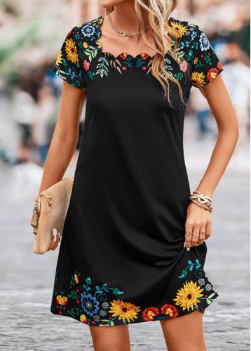 Black Patchwork Floral Print Shift Dress - unsigned - Modalova