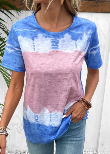 Sky Blue Short Sleeve Round Neck T Shirt - unsigned - Modalova