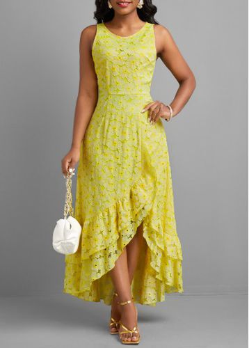 Light Yellow Ruffle A Line Sleeveless Maxi Dress - unsigned - Modalova