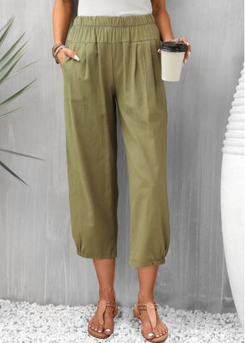 Olive Green Pocket Regular Elastic Waist Pants - unsigned - Modalova