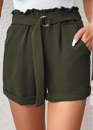 Green Pocket Belted Regular Elastic Waist Shorts - unsigned - Modalova