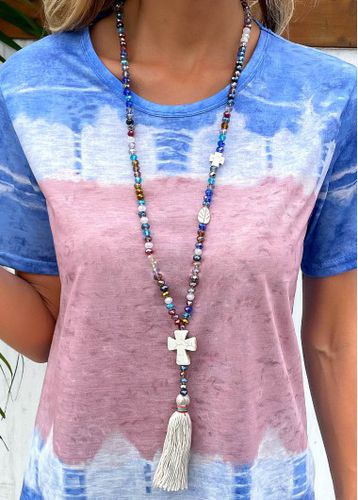 Tassel Design Multi Color Cross Necklace - unsigned - Modalova