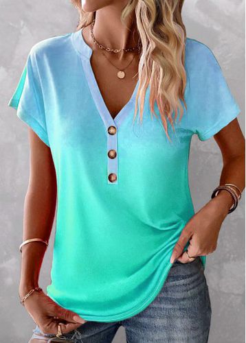 Mint Green Button Ombre Short Sleeve T Shirt - unsigned - Modalova