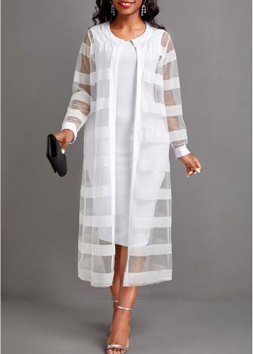 White Two Piece Long Sleeve Dress and Cardigan - unsigned - Modalova