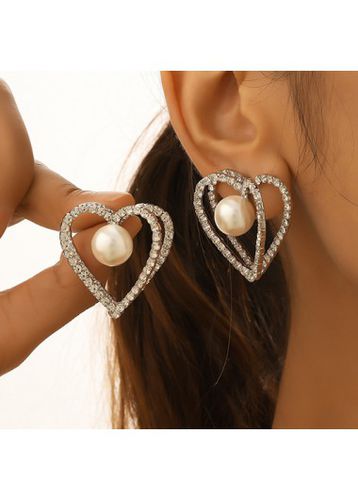 Alloy Detail Silvery White Heart Earrings - unsigned - Modalova