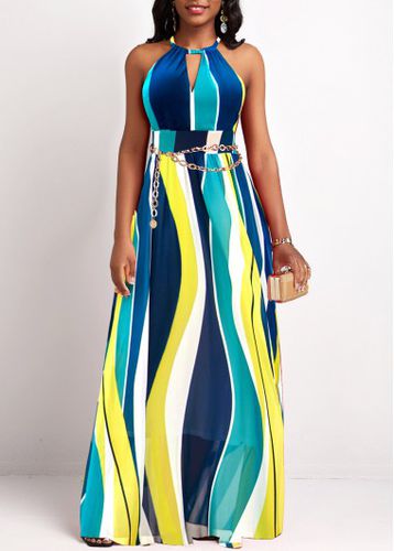 Multi Color Cut Out Striped Sleeveless Maxi Dress - unsigned - Modalova