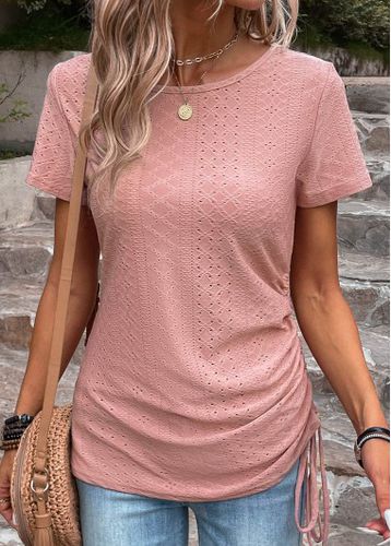 Pink Drawstring Short Sleeve Round Neck T Shirt - unsigned - Modalova
