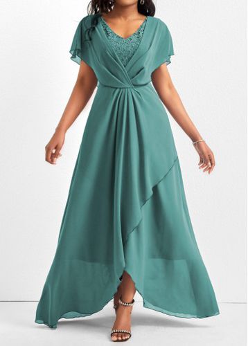 Mint Green Lace Short Sleeve Maxi Dress - unsigned - Modalova
