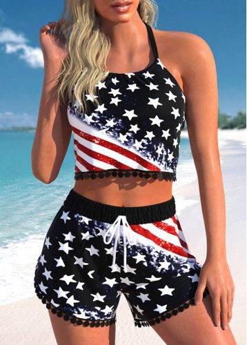 Drawstring Mid Waisted American Flag Print Bikini Set - unsigned - Modalova
