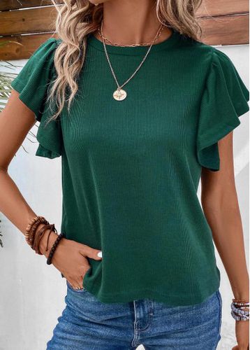 Green Ruffle Short Sleeve Round Neck T Shirt - unsigned - Modalova