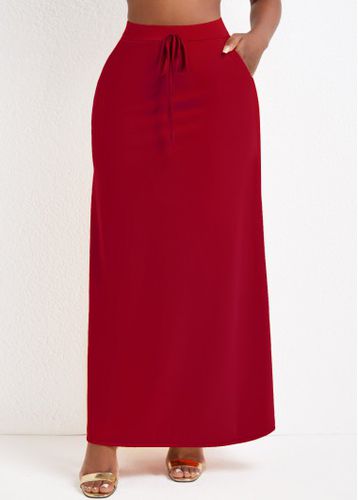 Wine Red Pocket A Line Drawastring Maxi Skirt - unsigned - Modalova