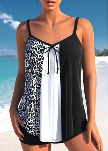 Patchwork Leopard Black Bowknot Tankini Top - unsigned - Modalova