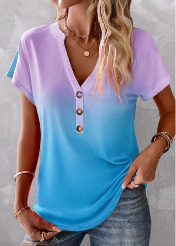 Sky Blue Button Ombre Short Sleeve T Shirt - unsigned - Modalova