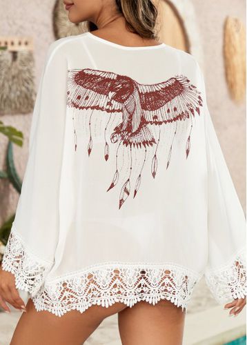 Lace White Tie Front Cover Up - unsigned - Modalova