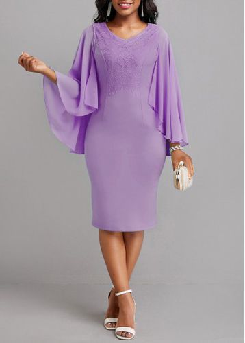 Neon Violet Patchwork Long Sleeve Bodycon Dress - unsigned - Modalova