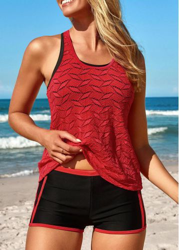 Two Piece Mid Waisted Red Tankini Set - unsigned - Modalova