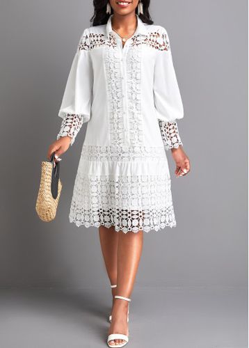 Patchwork White Lace Short Sleeve Dress - unsigned - Modalova