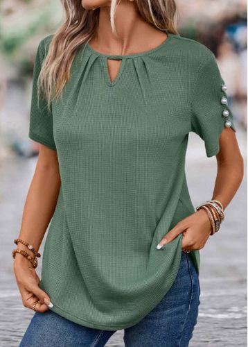 Sage Green Cut Out Short Sleeve T Shirt - unsigned - Modalova
