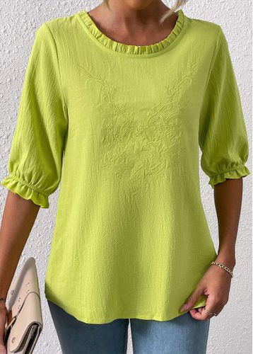 Grass Green Embroidery Three Quarter Length Sleeve Blouse - unsigned - Modalova