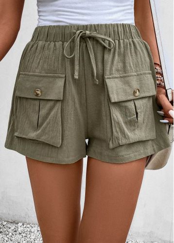 Olive Green Pocket Elastic Waist High Waisted Shorts - unsigned - Modalova
