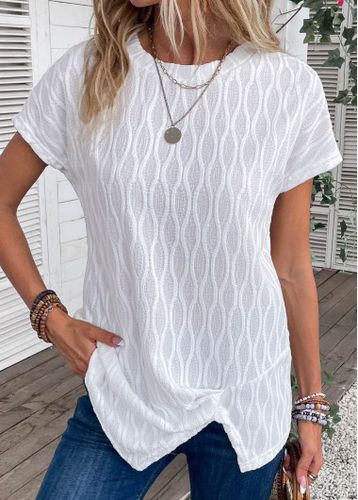 White Twist Short Sleeve Round Neck T Shirt - unsigned - Modalova