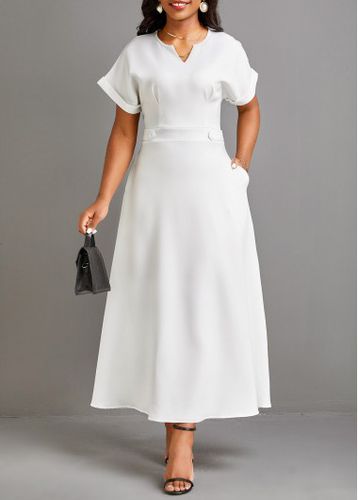 White Pocket Short Sleeve Split Neck Maxi Dress - unsigned - Modalova
