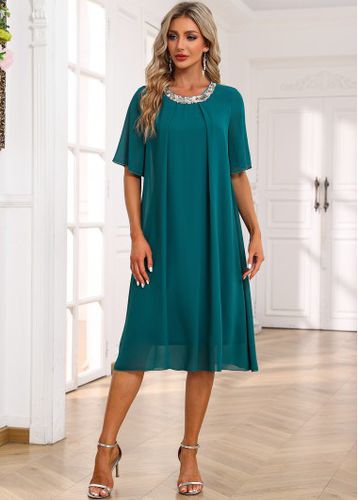 Round Neck Turquoise Mesh Shift Dress - unsigned - Modalova