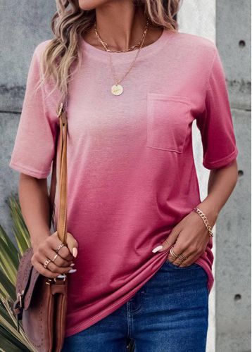 Pink Pocket Ombre Short Sleeve T Shirt - unsigned - Modalova