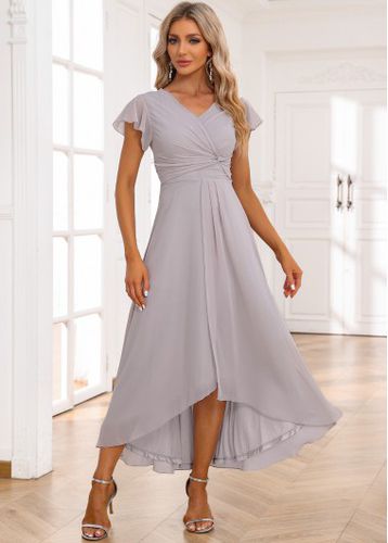 Light Grey Twist Short Sleeve V Neck Dress - unsigned - Modalova