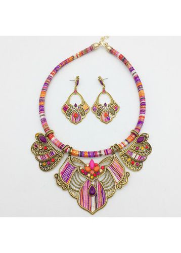Tribal Bohemian Multi Color Metal Necklace - unsigned - Modalova