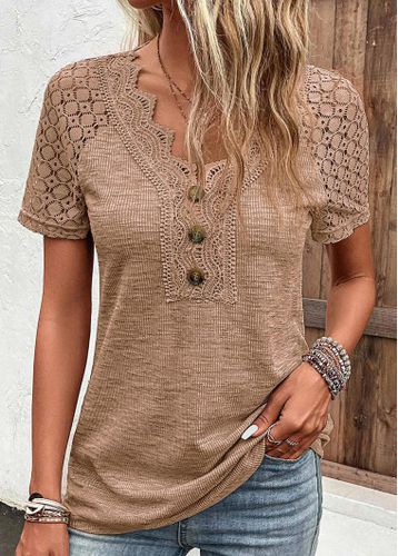 Dark Camel Lace Short Sleeve T Shirt - unsigned - Modalova