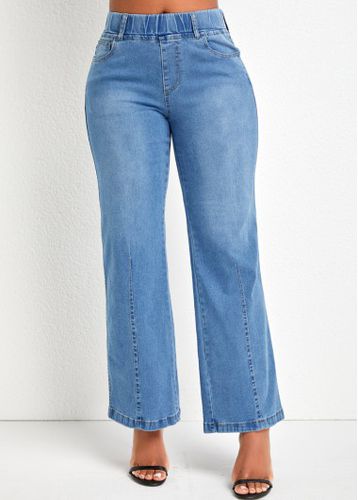 Denim Blue Pocket Flare Leg Elastic Waist Jeans - unsigned - Modalova