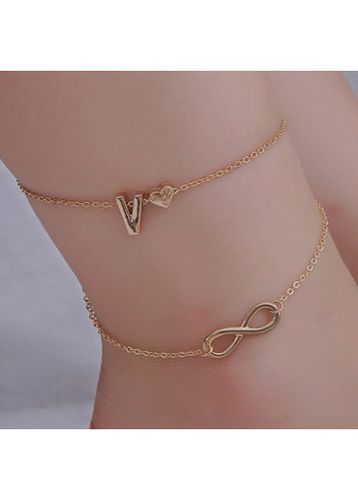 Gold Heart Letter Double Layer Anklet - unsigned - Modalova