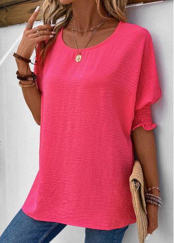 Hot Pink Smocked Half Sleeve T Shirt - unsigned - Modalova