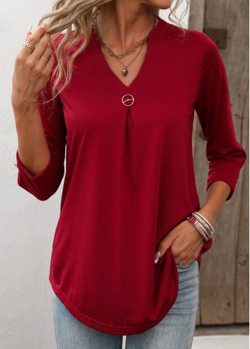 Wine Red Lightweight Circular Ring T Shirt - unsigned - Modalova