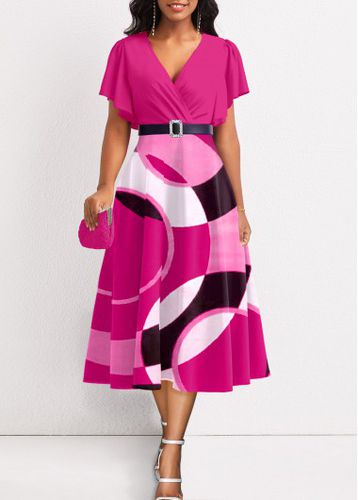 Hot Pink Umbrella Hem Geometric Print Dress - unsigned - Modalova