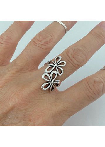 Alloy Detail Floral Design Silver Ring - unsigned - Modalova
