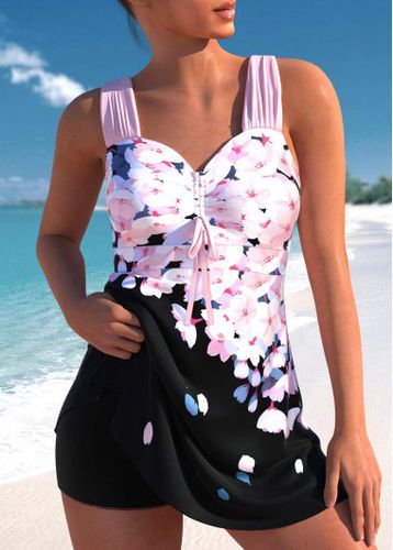 Drawstring Floral Print Pink Swimdress Top - unsigned - Modalova