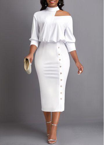 White Asymmetry Three Quarter Length Sleeve Bodycon Dress - unsigned - Modalova
