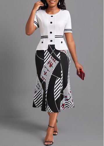 White Contrast Binding Geometric Print Bodycon Dress - unsigned - Modalova