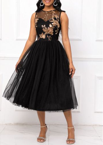 Black Sequin Sleeveless Round Neck Dress - unsigned - Modalova