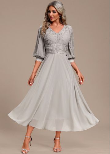 Light Grey Ruched Three Quarter Length Sleeve Dress - unsigned - Modalova