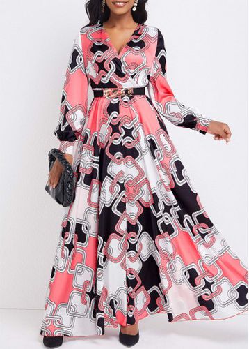Pink Umbrella Hem Geometric Print Maxi Dress - unsigned - Modalova